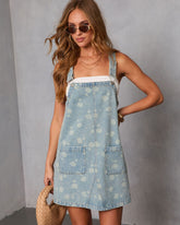 Abegail Floral Denim Overall Mini Dress