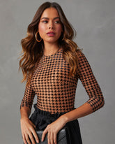 All The Craze Velvet Mesh Houndstooth Bodysuit