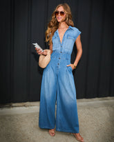 Dusk Escape Denim Button Down Jumpsuit