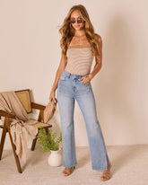Downey Stretch High Rise Slit Flare Leg Jeans