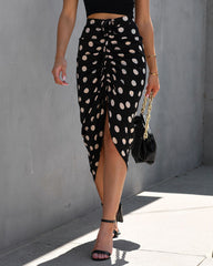 Flawless And Classy Polka Dot Drape Midi Skirt