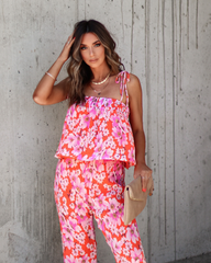 Jemma Floral Chiffon Plisse Pants