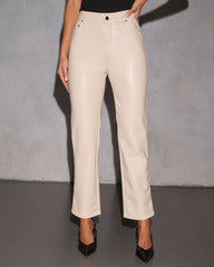 Claudette Faux Leather Pocketed High Waisted Pants