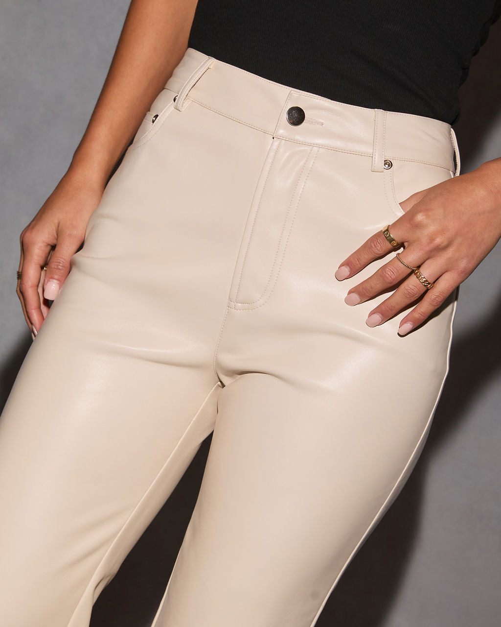 Claudette Faux Leather Pocketed High Waisted Pants