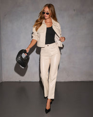 Claudette Faux Leather Pocketed High Waisted Pants