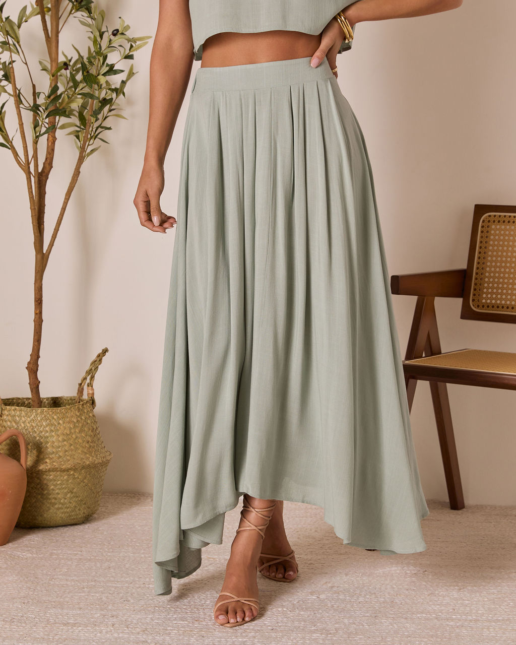 Fresh Breeze Asymmetrical Hem Maxi Skirt