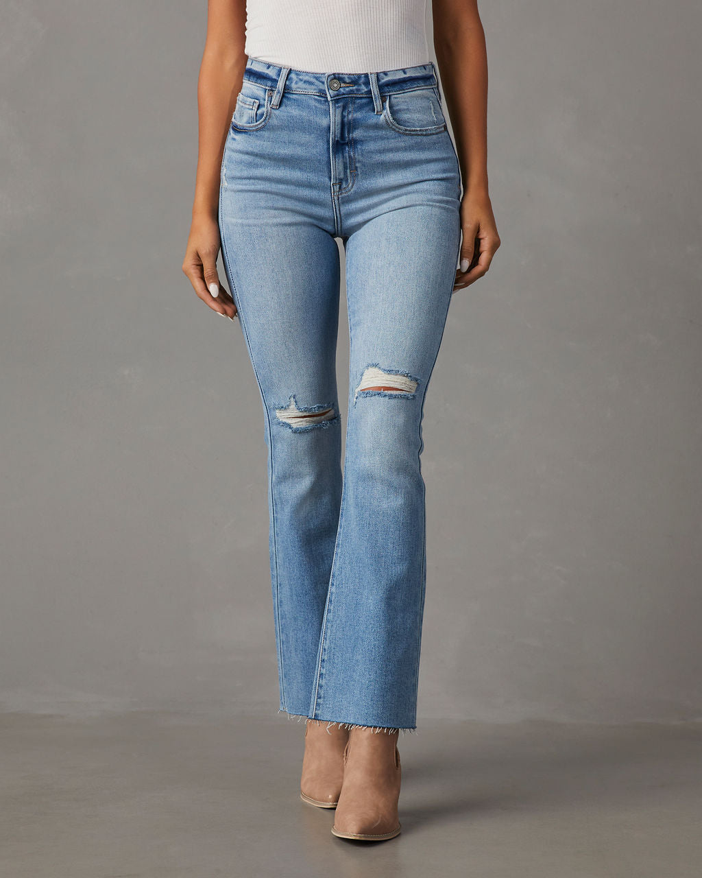 Auggie Super Stretch High Rise Distressed Flare Jeans