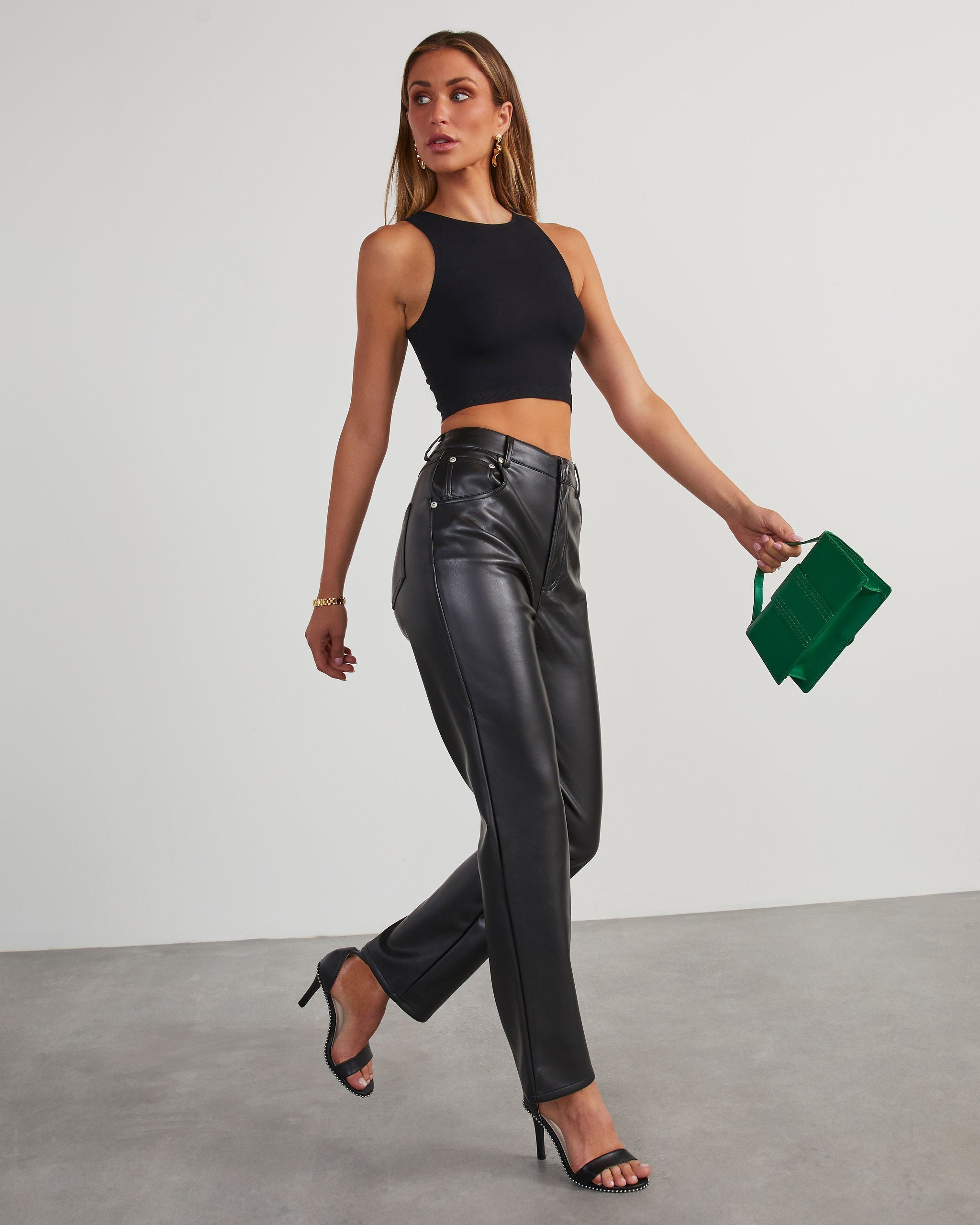 Claudette Faux Leather Pocketed High Waisted Pants