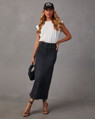 Chic Side Slit Denim Midi Skirt