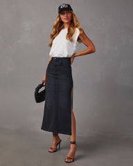 Chic Side Slit Denim Midi Skirt